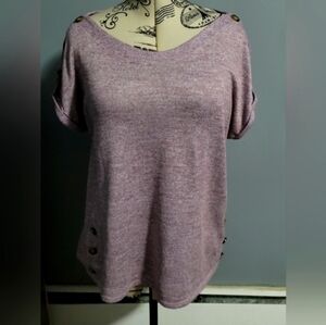 Heathered Mauve Short Sleeve Top with Button Details